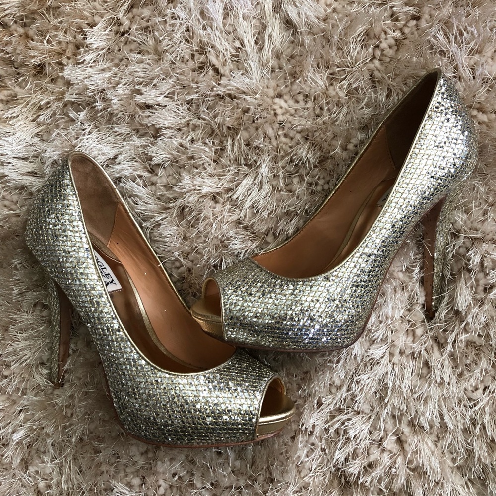 Badgley Mischka glitter peep toe heel
